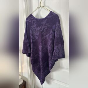 Chico's Purple Floral Jacquard Poncho Boho Old Hollywood